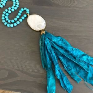 Turquoise Agate Long Tassel Necklace